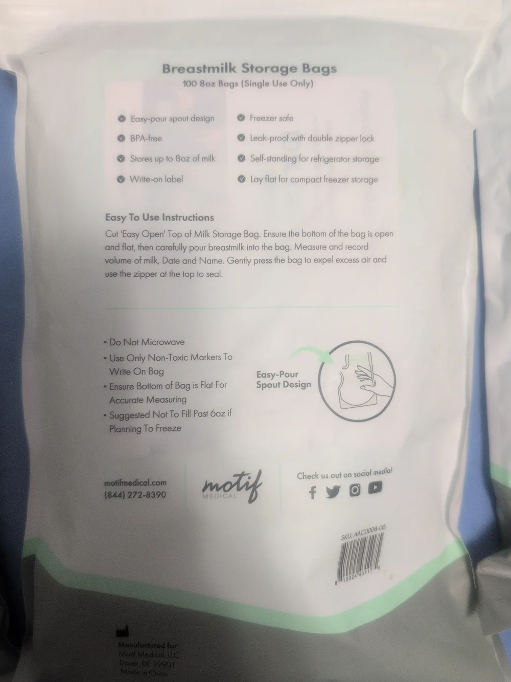 Motty Breastmilk Storage Bags - White (4 Pack)